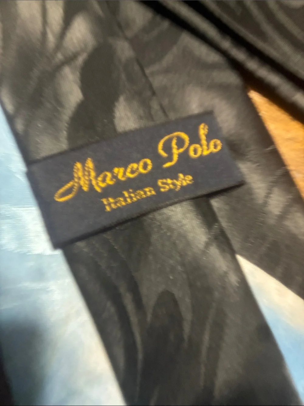 Men's Black Novelty Prayer Hands Tie with Blue Accents